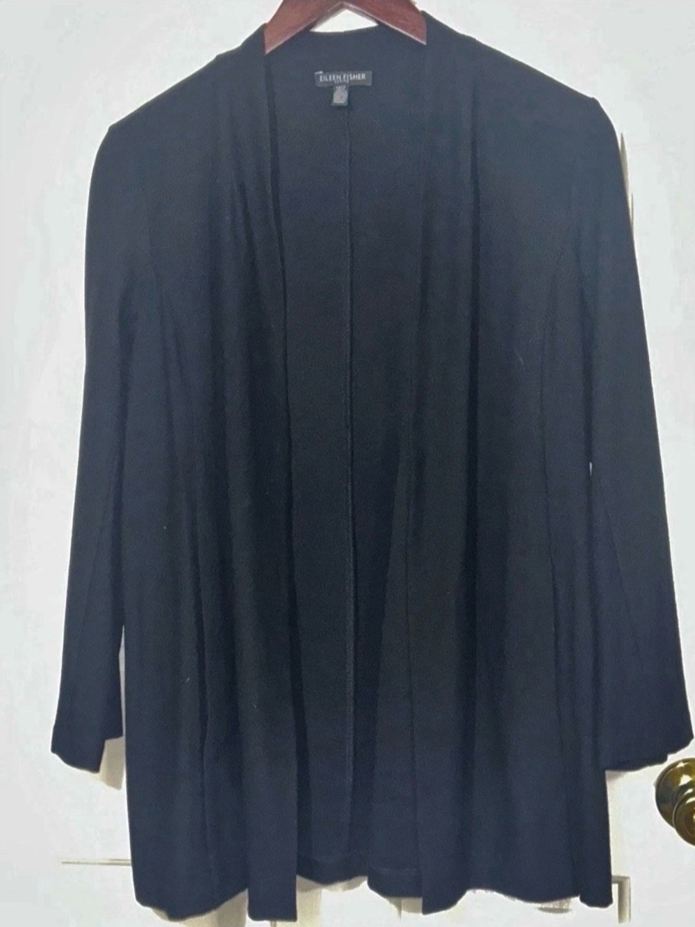 Eileen Fisher Petite Sz PS Black Stretch Viscose Knit Open Front Cardigan